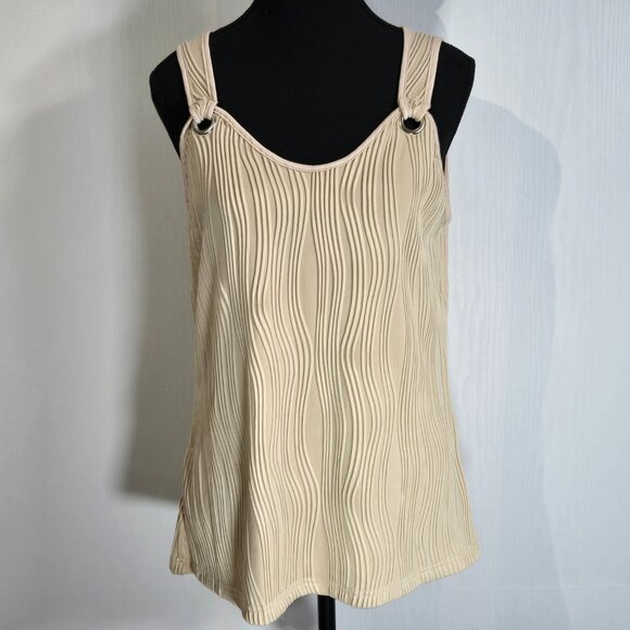 NWT Beige Textured Sleeveless Tank Top with Ring Strap Detail - Size Medium - Picture 1 of 7